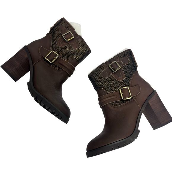 CHINESE LAUNDRY WOMENS BROWN/BRONZE CABLE KNIT ZIP BOOTIES SIZE US 8 NEW W/BOX - Picture 1 of 7